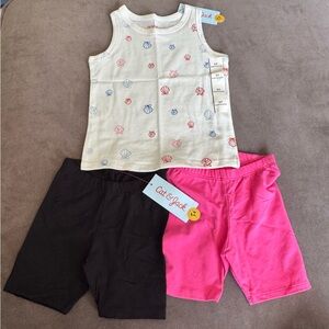 Cat & Jack Cream Shell-Print Tank with Pink and Black Shorts - Girls